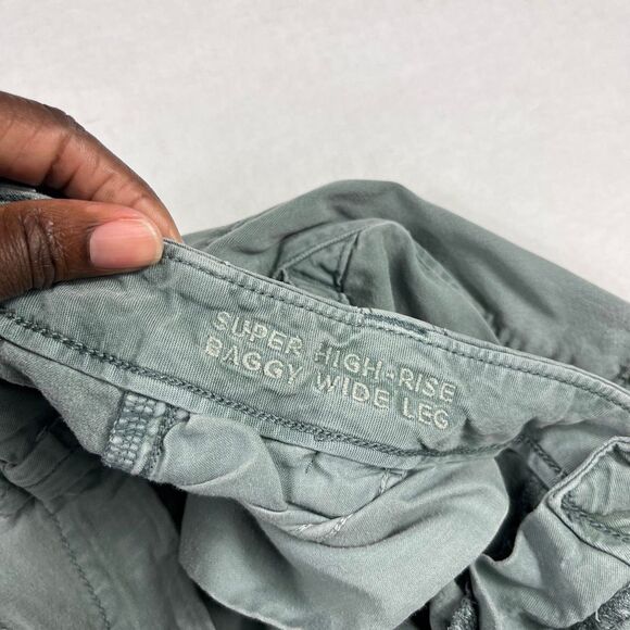 American Eagle Womens Super High Rise Cargo Pants Green Y2K Wide Leg Baggy 0 - Picture 10 of 15